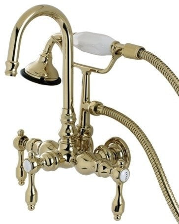 Aqua Vintage Wall Mount Clawfoot Tub Faucet, Polished Brass