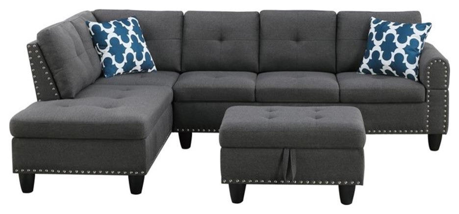 Devion Furniture Polyester Fabric Sectional Sofa with Ottoman-Gray