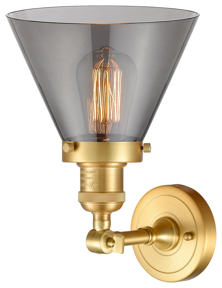Large Cone 1 Light Sconce, Satin Gold, Plated Smoke