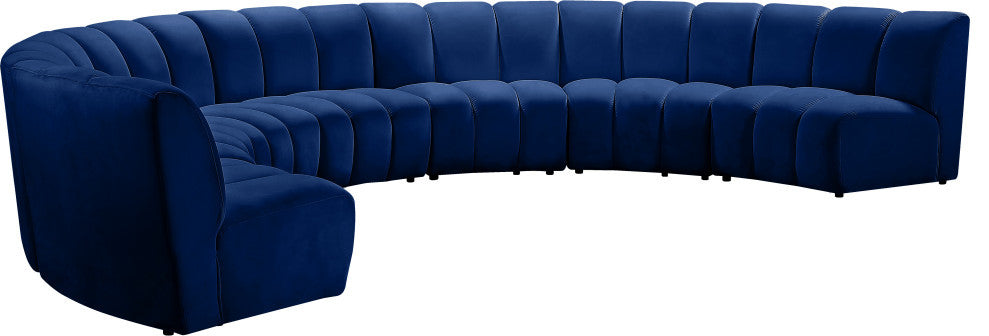 Infinity Channel Tufted Velvet Modular Chair, Navy, 7 Piece