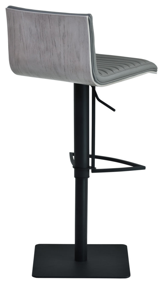 Gray Faux Leather Armless Swivel Bar Stool With Black Metal Base