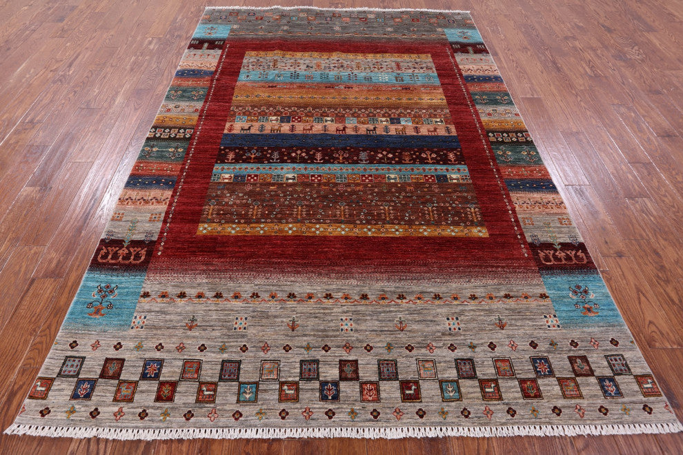 6' 8" X 9' 8" Persian Gabbeh Tribal Handmade Wool Rug Q10444