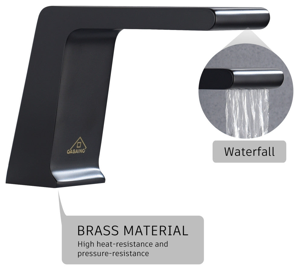 CASAINC Roman 5 Hole Waterfall Faucet Set with Bathtub Handheld Shower Head, Matte Black