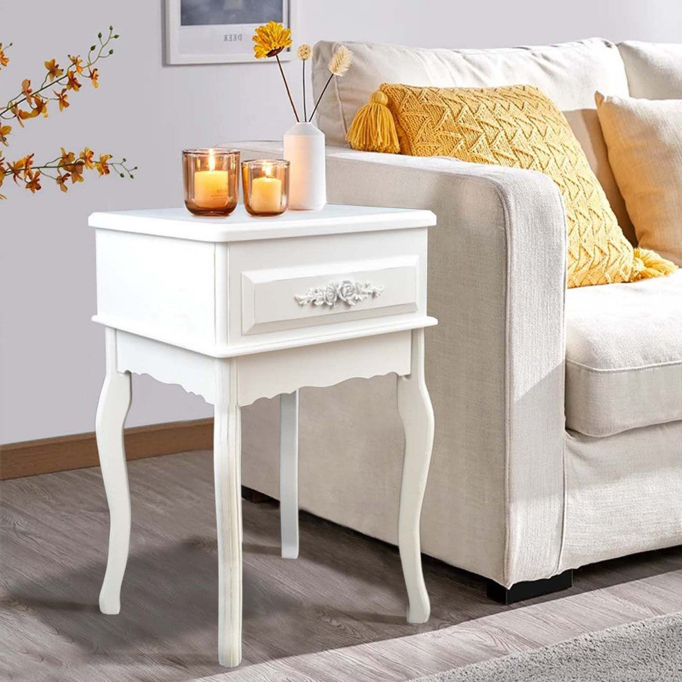 White Wood Nightstand Queen Anne Style Mid Century Console Table