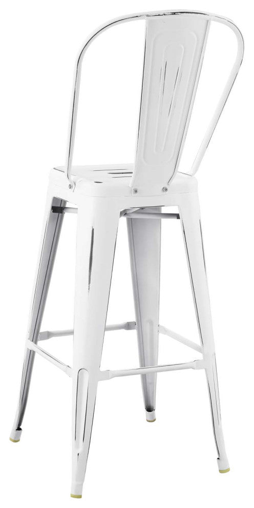 Bar Stool Chair Barstool, Set of 4, Metal, White, Bar Pub Cafe Bistro Restaurant