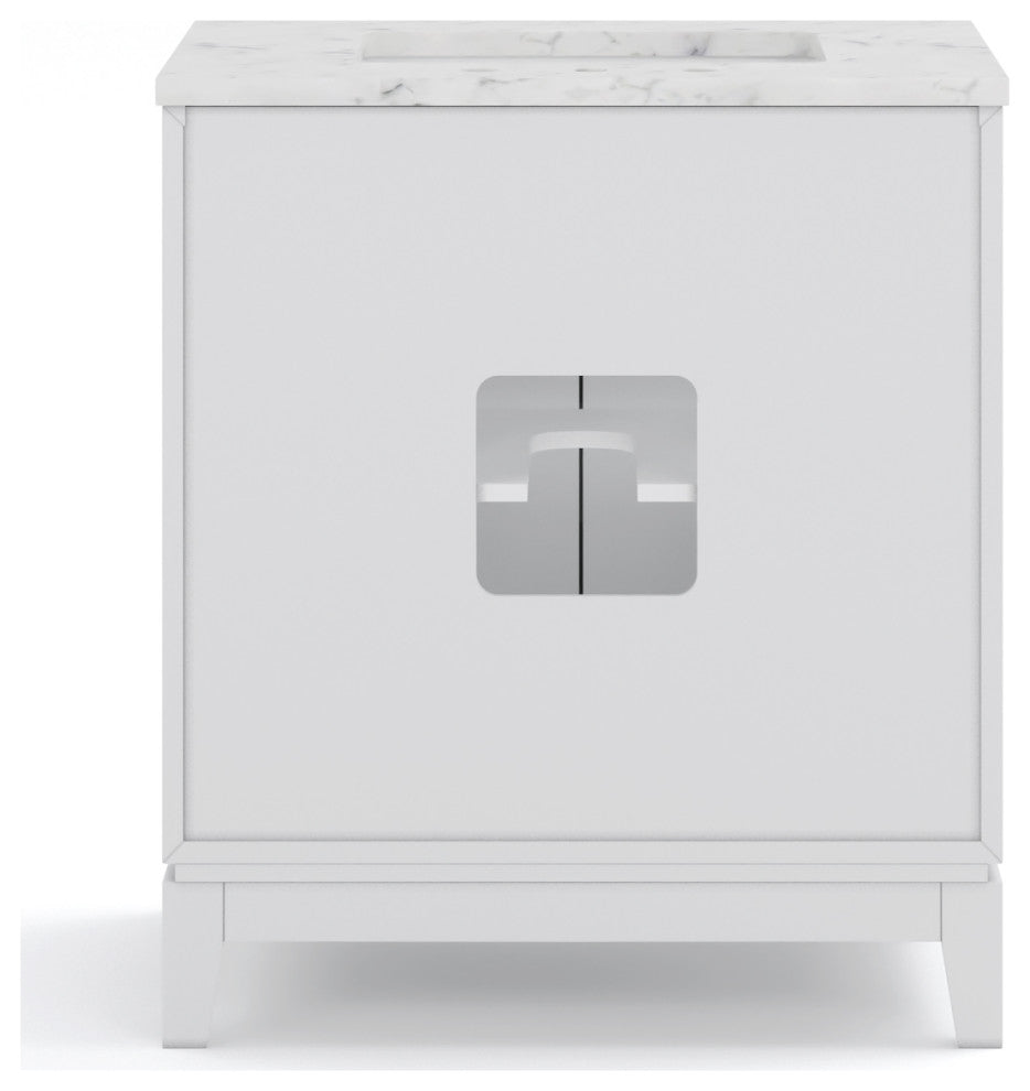 Elizabeth 30" Single Sink Carrara White Marble Vanity, Pure White