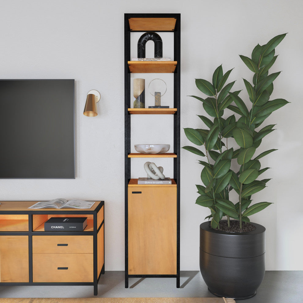 Hans Narrow Wood and Iron 84" Etagere Bookcase