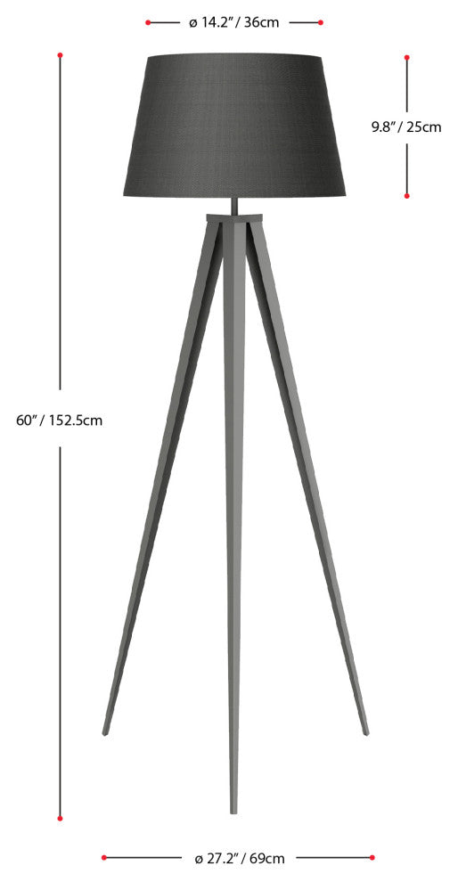 Amlight Berlin Tripod Floor Lamp With Metal Grey Tripod and Shade