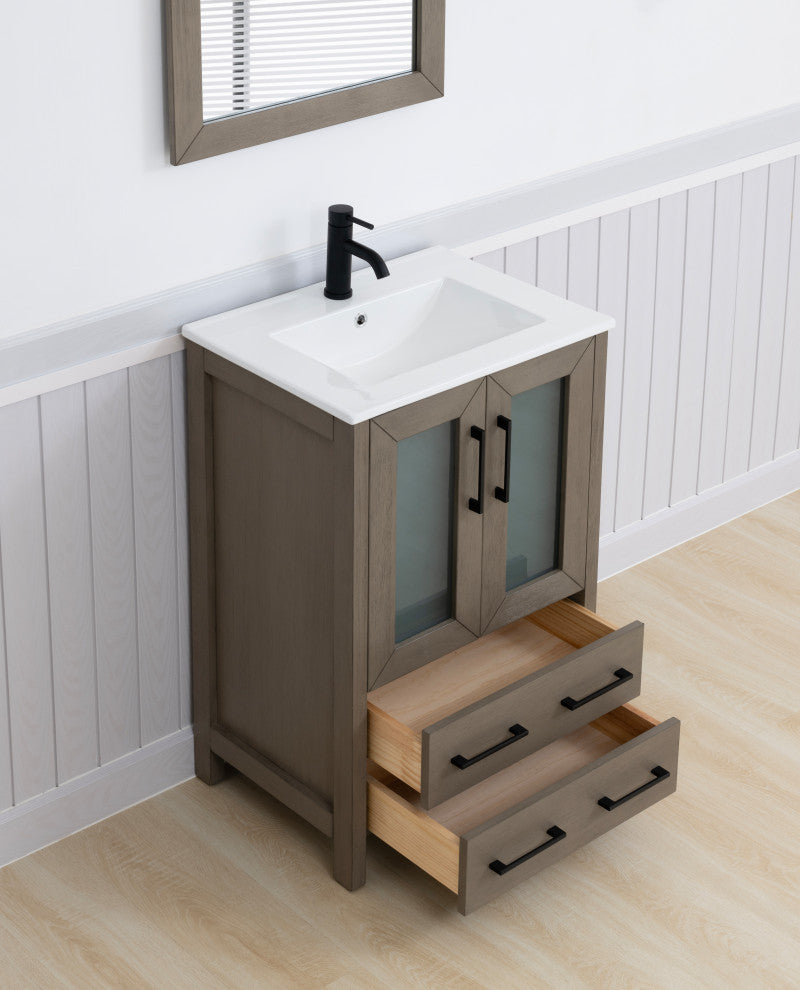 Vanity Art Vanity Set With Ceramic Top, 24", Driftwood Gray, Standard Mirror