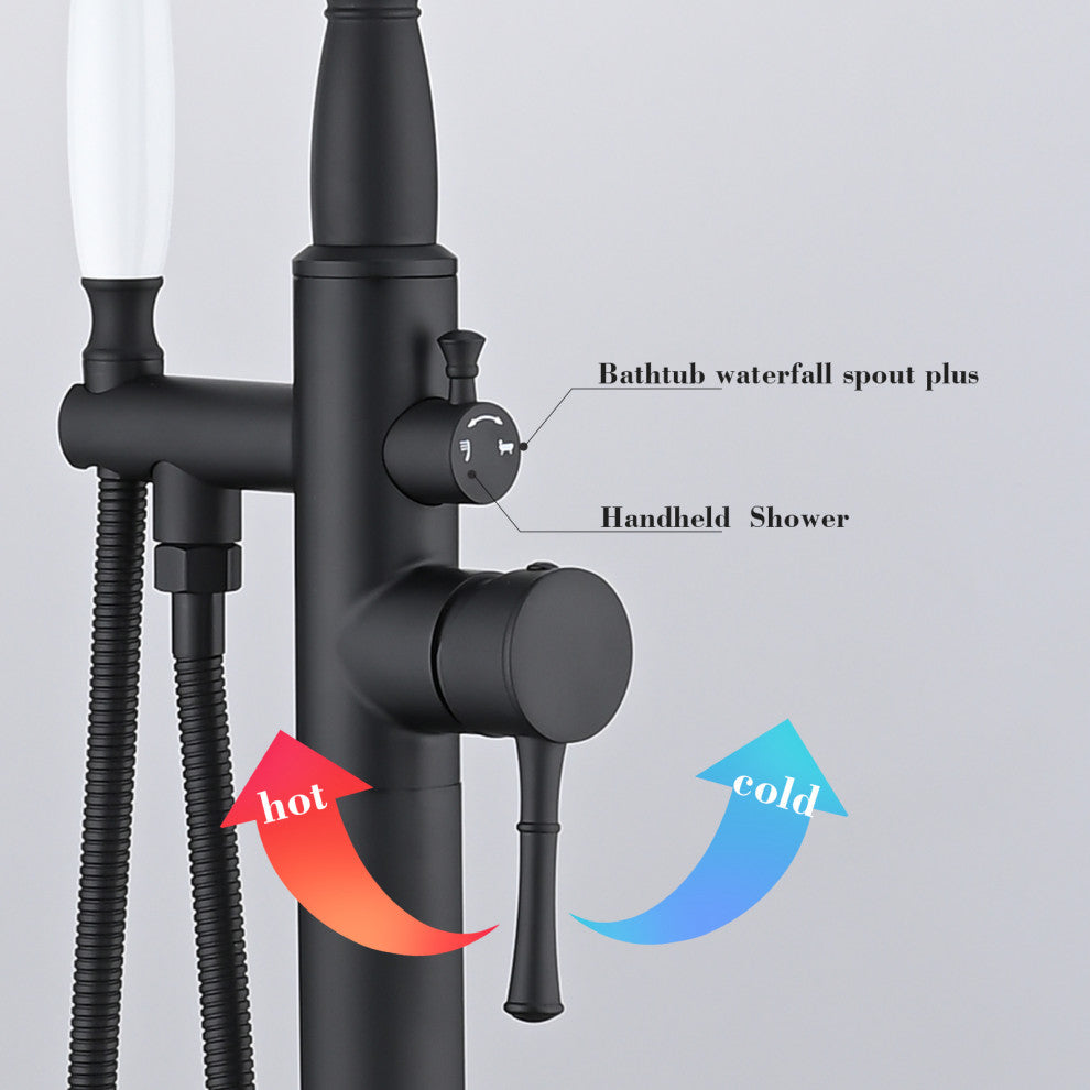 Single Handle Floor Mounted Freestanding Tub Filler with Hand Shower
