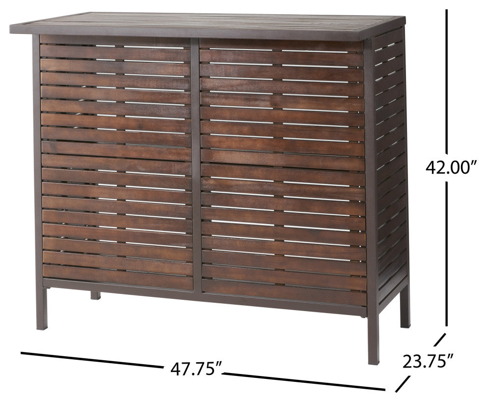 GDF Studio 3-Piece Isabel Brown Acacia and Rustic Metal Bar With Barstools, set