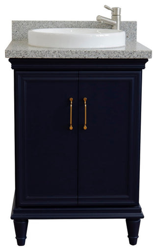 25" Single Vanity, Blue Finish With Gray Granite And Round Sink