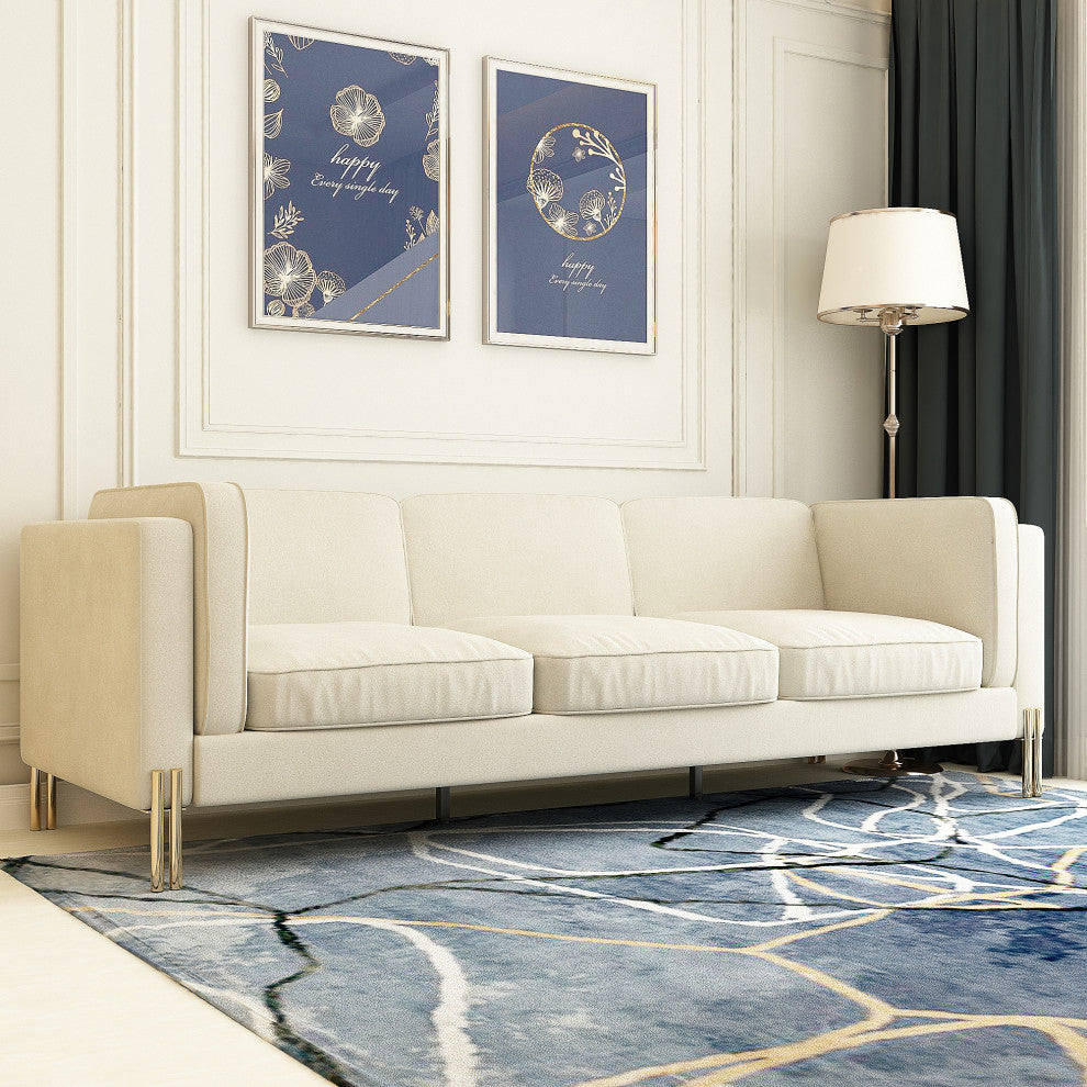 95'' Velvet Square Arm Sofa with Gold Leg, Beige