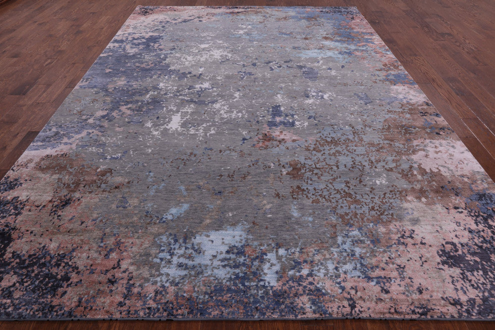 Abstract Handmade Wool and Silk Area Rug 9' 0" X 12' 1" Q6339