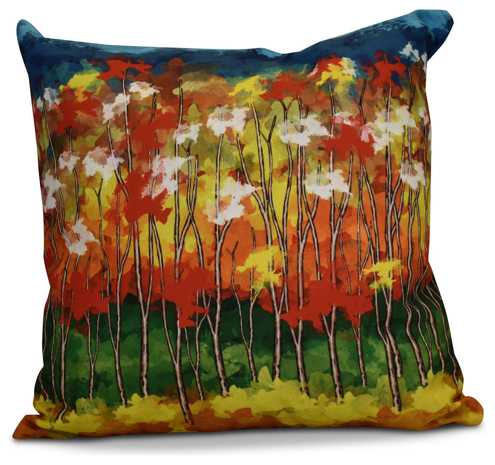 Autumn Floral Print Pillow, Red, 16"x16"
