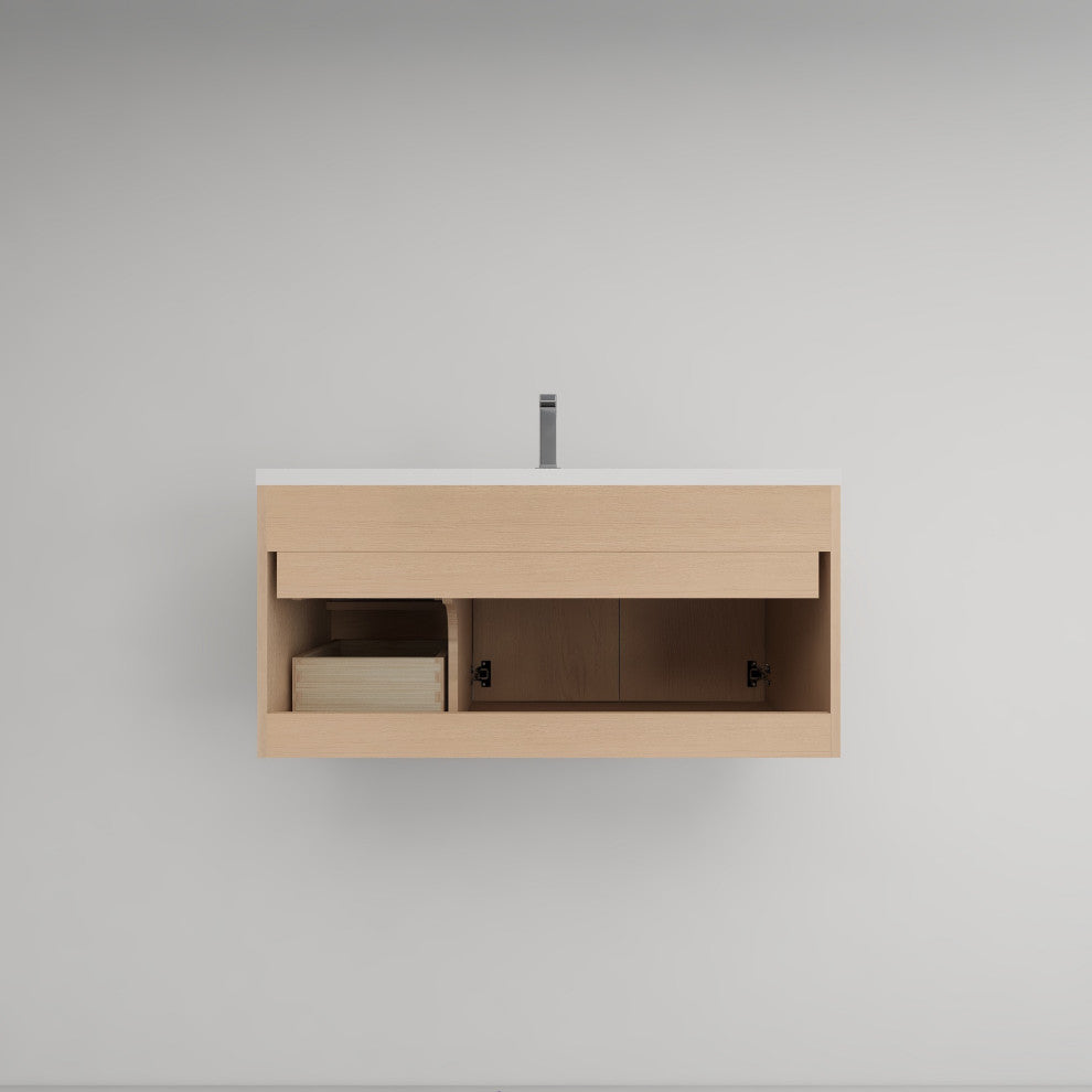 Victoria 42" Solid Wood Bath Vanity, Overhead Cabinet, Yellow Oak