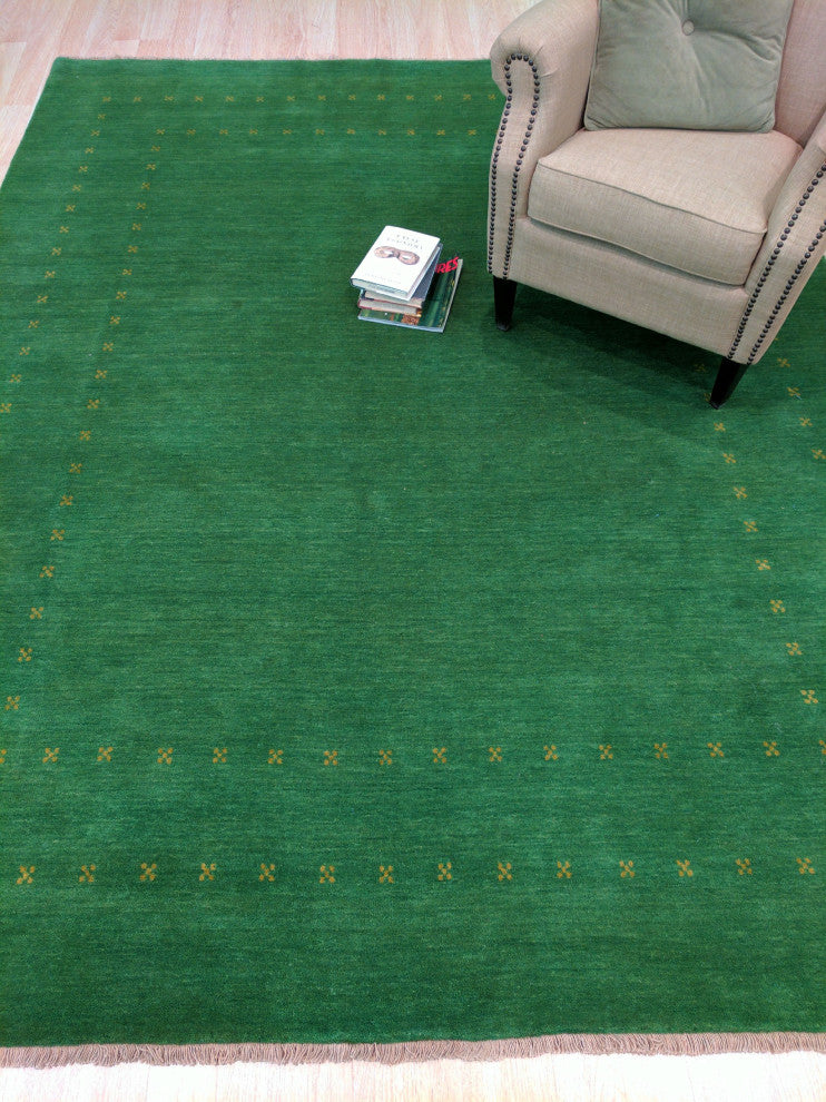 Handmade Wool Green Transitional Solid Lori Baft Rug, 10' X 14'