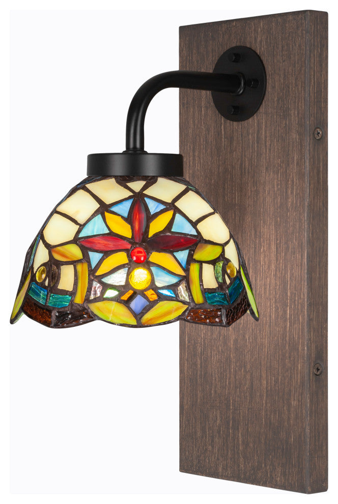 Oxbridge Wall Sconce, Matte Black & Painted Distressed Metal, 7" Earth Star Art