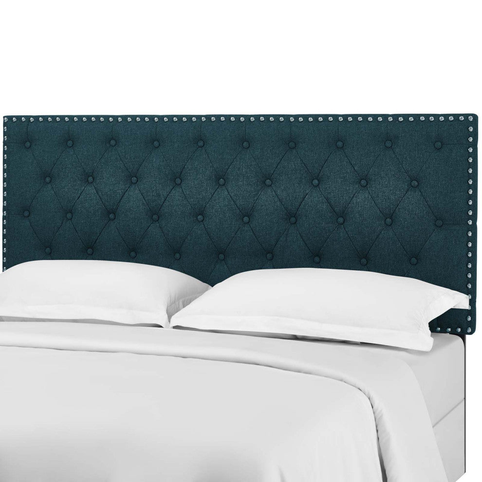 Contemporary Modern Full and Queen Size Tufted Headboard, Fabric, Navy Blue
