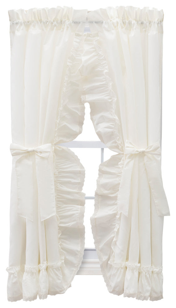 Madelyn Ruffled Victorian Priscilla Pair with Tiebacks, Natural, 100"x63"