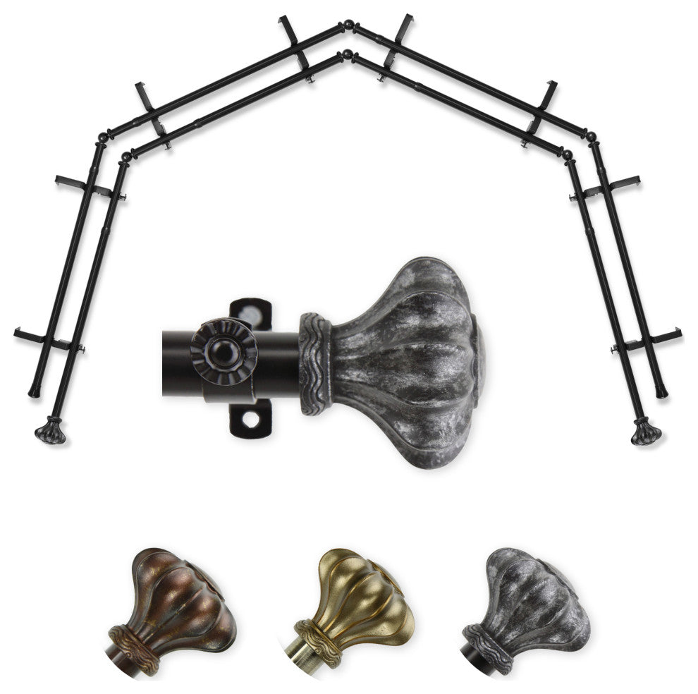 Maurice 4-Sided Double Bay Curtain Rod - Black