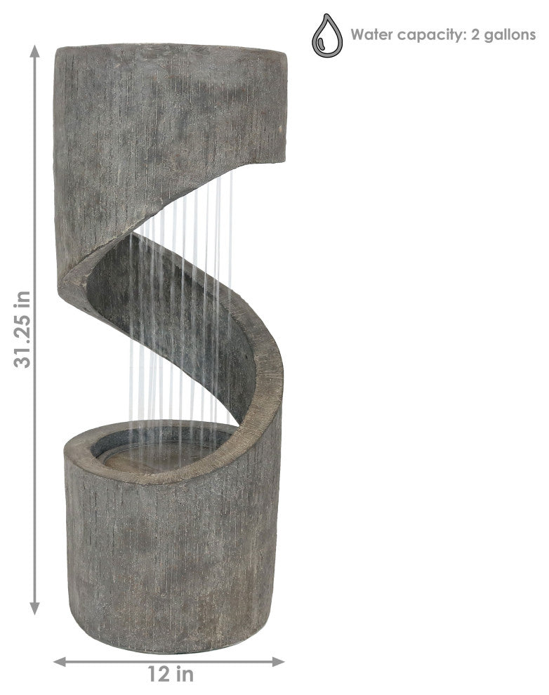 Sunnydaze Showering Spiral Outdoor Water Fountain 31" Water Feature With LED