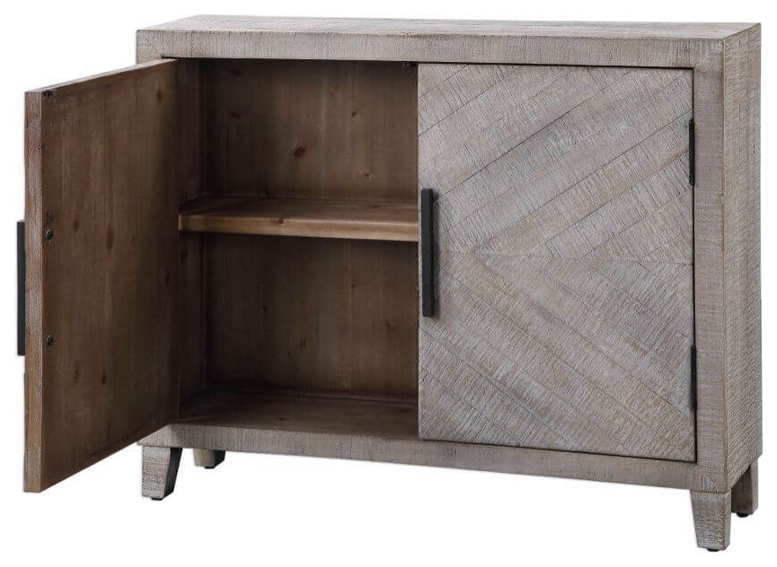 Interior of the cabinet with the door open on a white background; close-up of the interior.