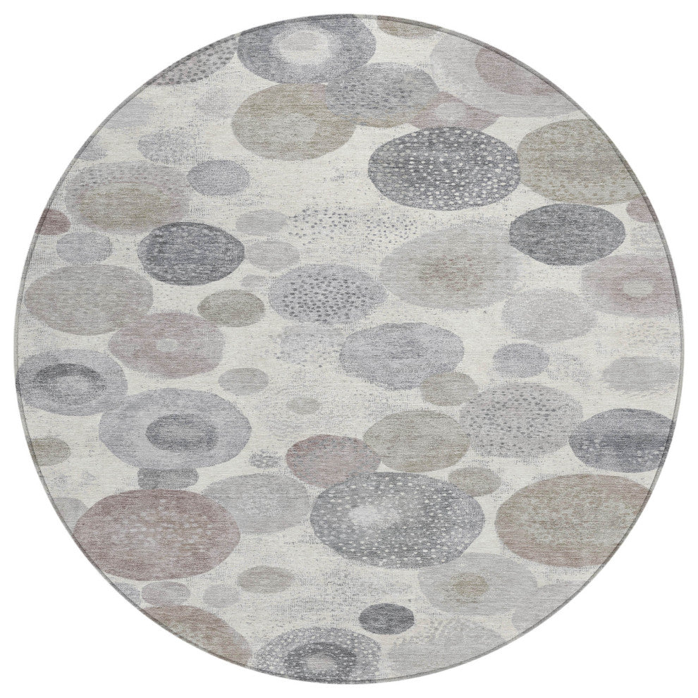 Machine Washable Indoor/Outdoor Chantille ACN1896 Ivory 8' x 8' Round Rug