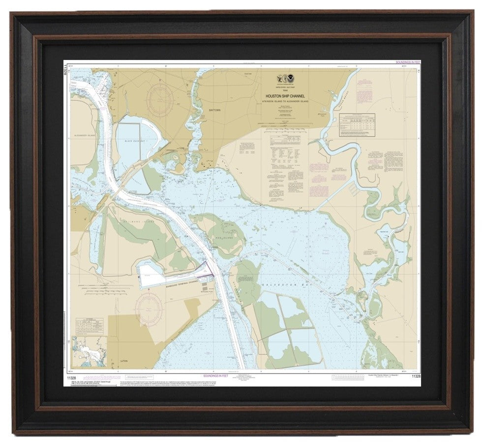 Nautical Chart, Houston Ship Channel, Framed