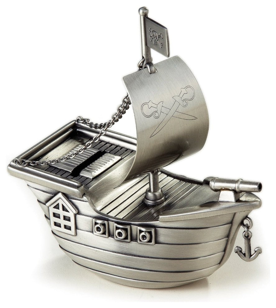 Elegance Pewter Finish Pirate Ship Money Bank