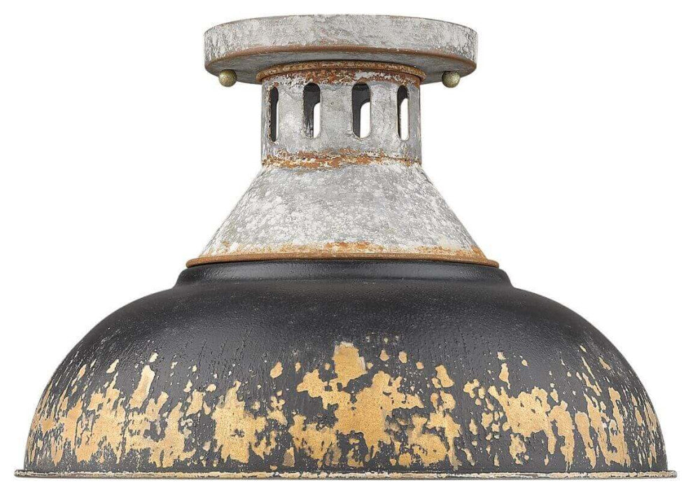 1 Light 14" Semi-Flush Mount, Aged Galvanized Steel With