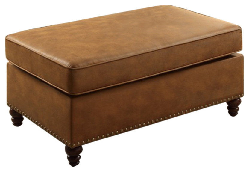Cocktail Ottoman In Leatherette Camel Brown