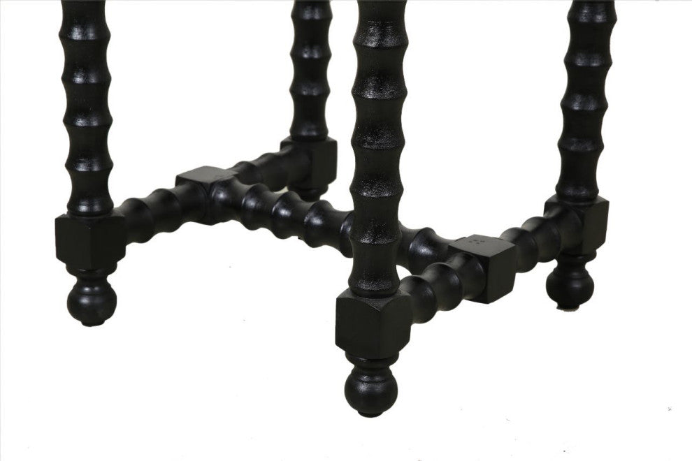 Orlando Cranberry Marble End Table With Black Wooden Spindle Base