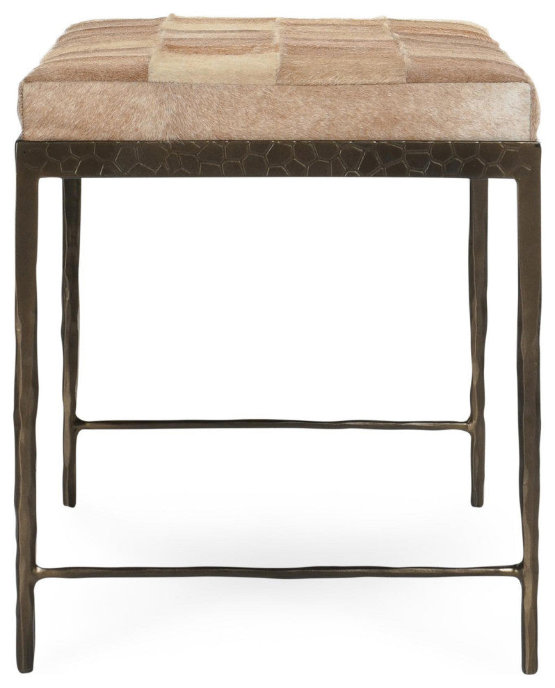 Achen Leather Hide Ottoman Bench by Kosas Home , Blonde, 28"