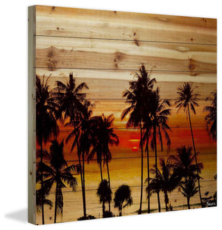"Sunset Palms" Print on Natural Pine Wood, 32"x32"