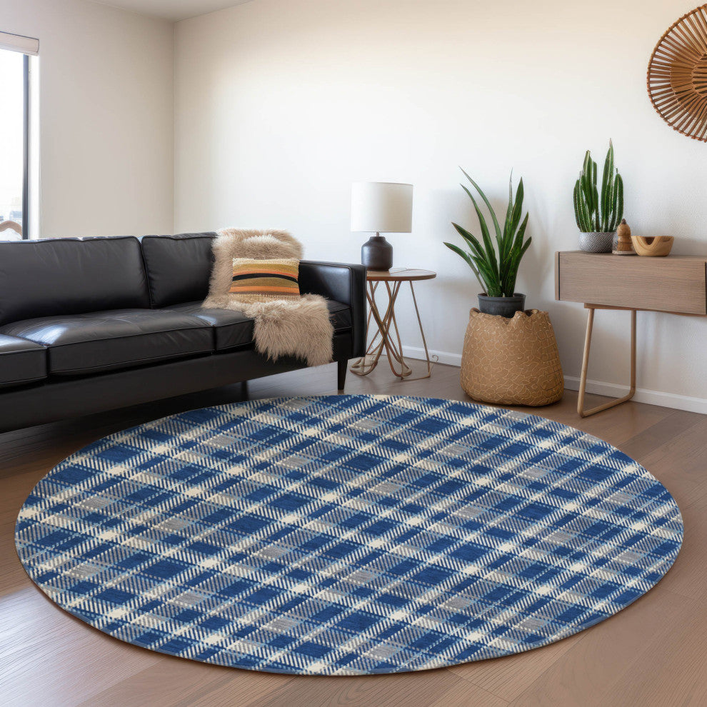 Premium Machine Washable Mayfield AMF563 Navy 8' x 8' Round Rug