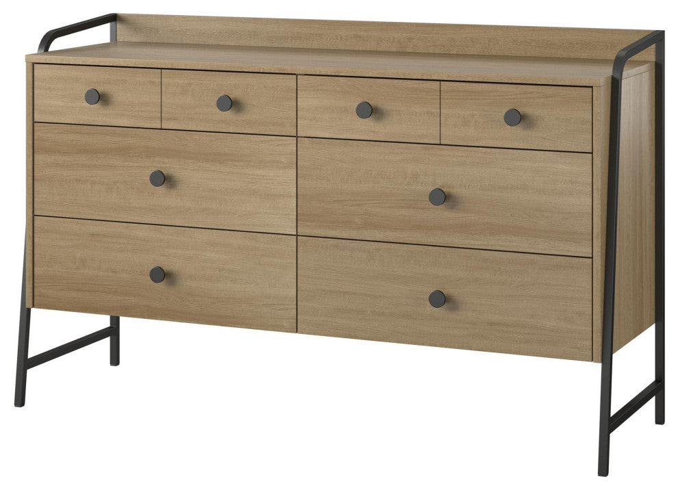 Rustic Dresser, Black Metal Legs With Large Top and Spacious Drawers, Natural