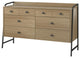 Rustic Dresser, Black Metal Legs With Large Top and Spacious Drawers, Natural