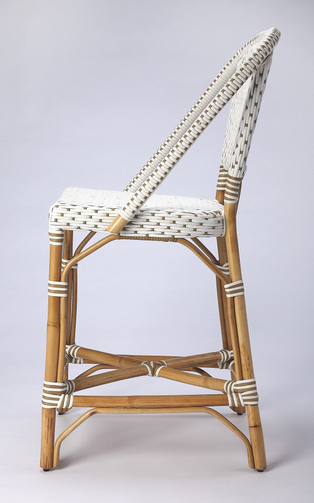 Butler Solstice White and Tan Rattan Counter Stool