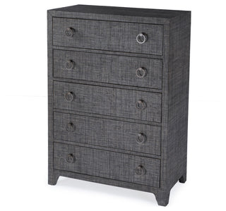 Bar Harbor 5 Drawer Raffia Dresser, Charcoal Raffia