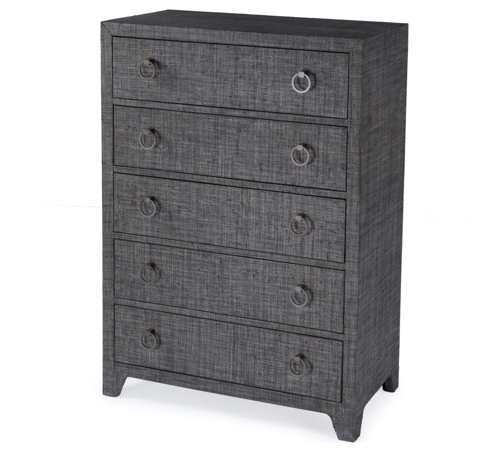 Bar Harbor 5 Drawer Raffia Dresser, Charcoal Raffia
