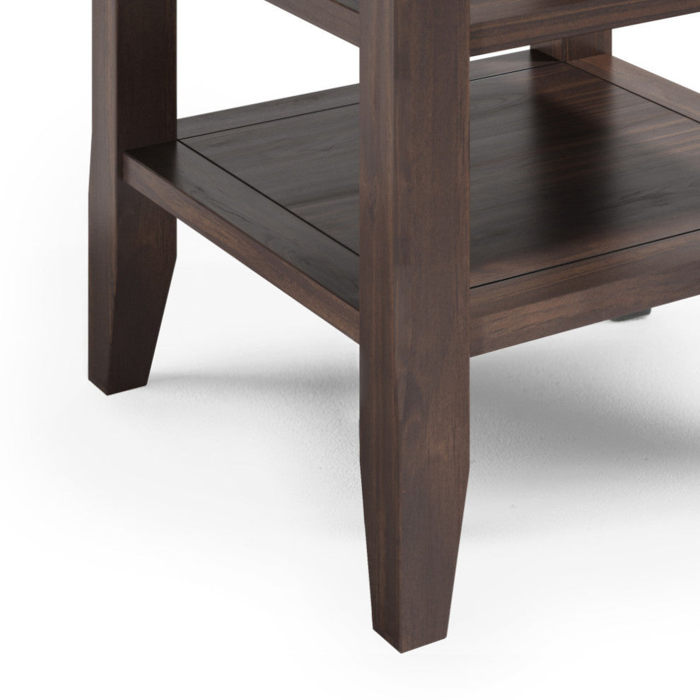 Acadian Solid Wood 19" Square Rustic End Table, Warm Walnut Brown