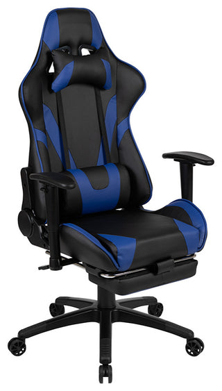 Gaming Desk and Reclining Chair Set, Headphone Hook/Monitor Stand, Blue