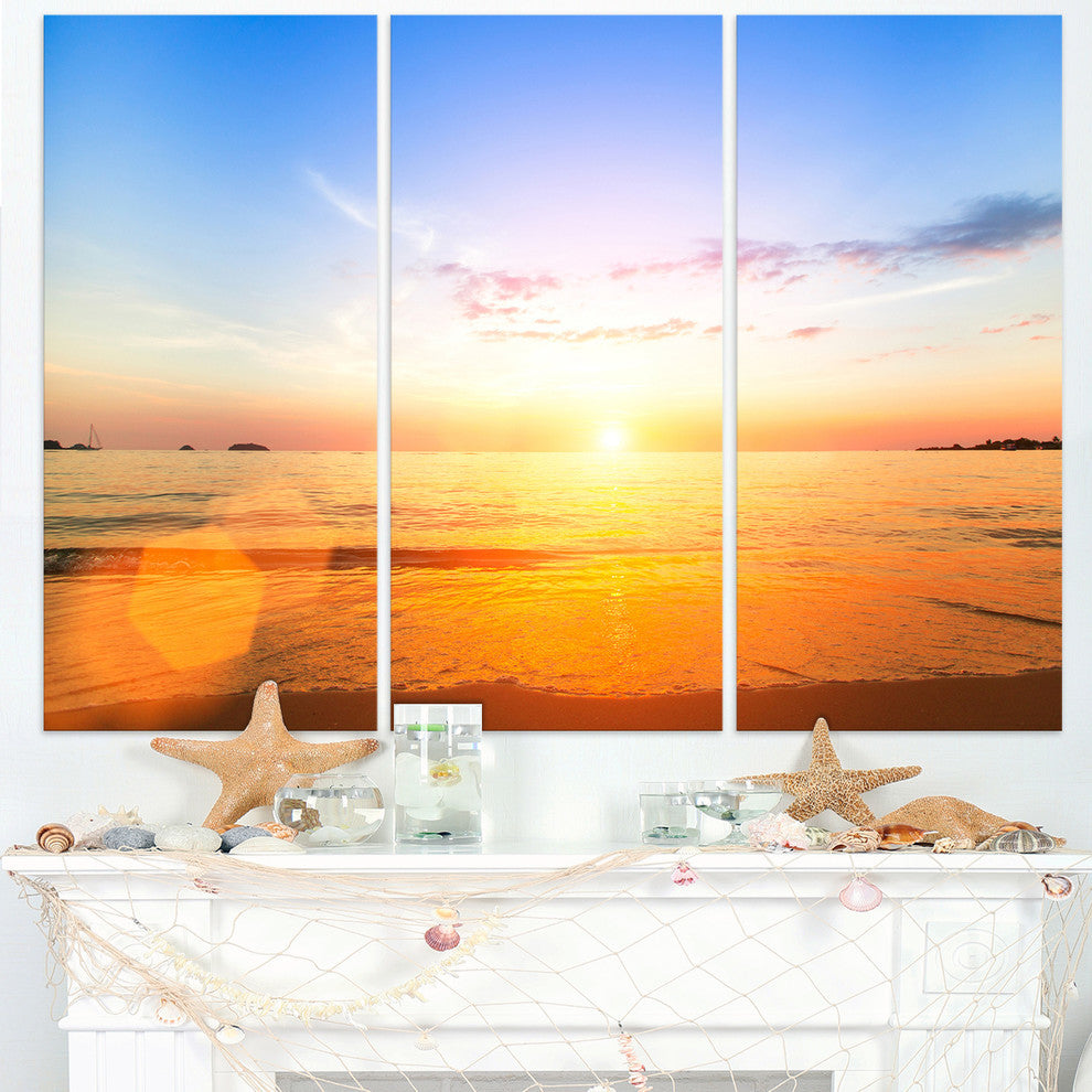 "Beautiful Sunset Over Yellow Waters" Beach Metal Wall Art, 3 Panels, 36"x28"