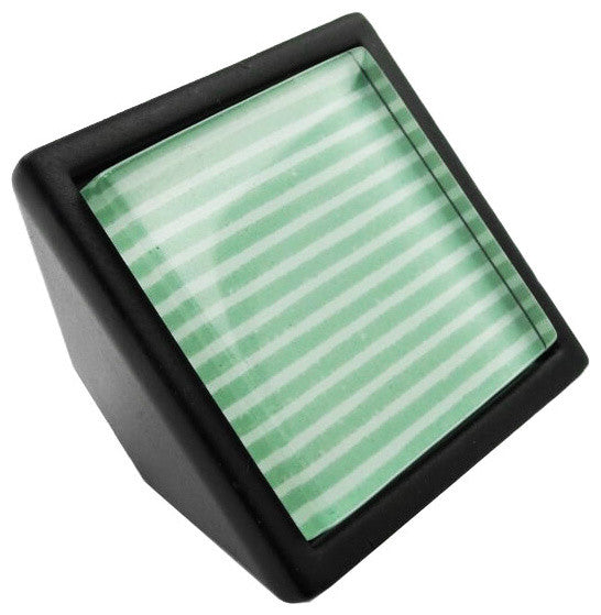 Green Stripes Crystal Glass Black Metal Square Frustum Knob