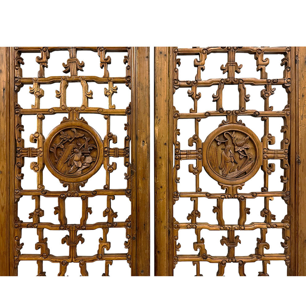 Consigned Antique Chinese Hand Carved 6 Panels Wooden Screen/Room Divider