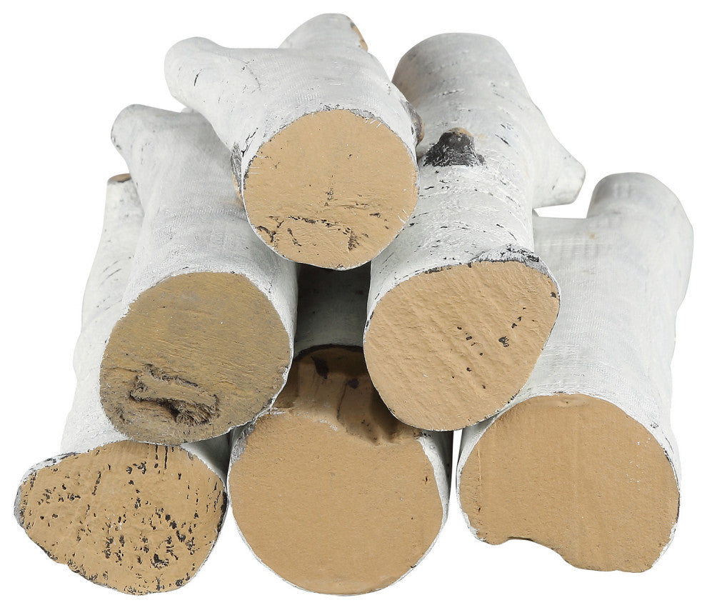 VEVOR 6 Pcs Large Withe Birch Logs Gas Fireplace Ceramic Logs Decorative