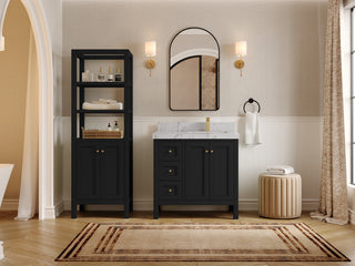 Nashville 36" Right Offset Bath Vanity, Black 2" Venatino Quartz