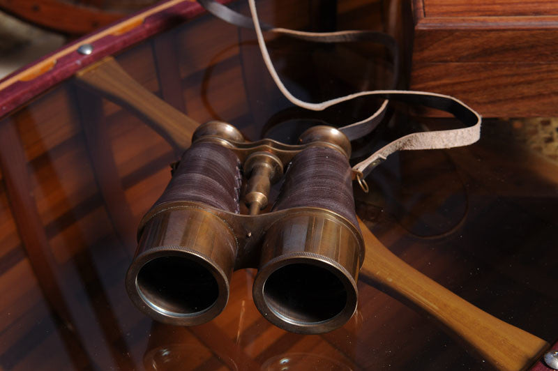 Binocular W Leather Overlay In Wood Box