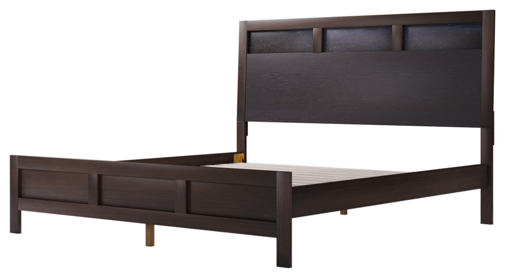 King Solid Wood Frame Platform Bed with Center legs, Brown, King